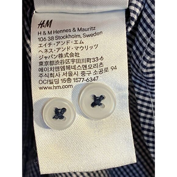 H&M Men's Black and White Small Check Long Sleeve Button Up Shirt Size M - Picture 11 of 11
